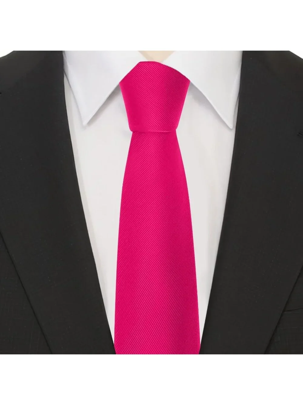 Men's Hot Pink Twill Diagonal Textured Silk Formal Necktie For Business Dress